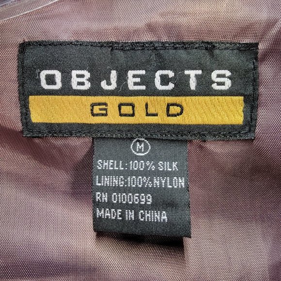 Objects Gold Burgundy Collared Silk Lightweight Classic Shacket Jacket Coat - Picture 12 of 13